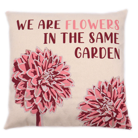 Printed Cotton Cushion Cover - We are Flowers - Natural